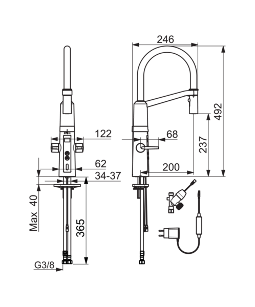 Keittiöhana Oras Optima 2729F älykkäällä pesukoneventtiilillä