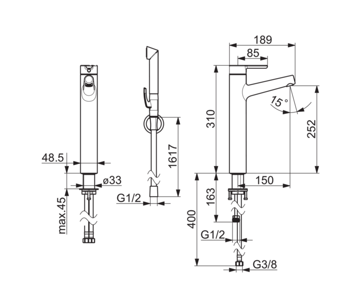 Pesuallashana Oras Inspera 3002F Bidetta-käsisuihkulla korkea