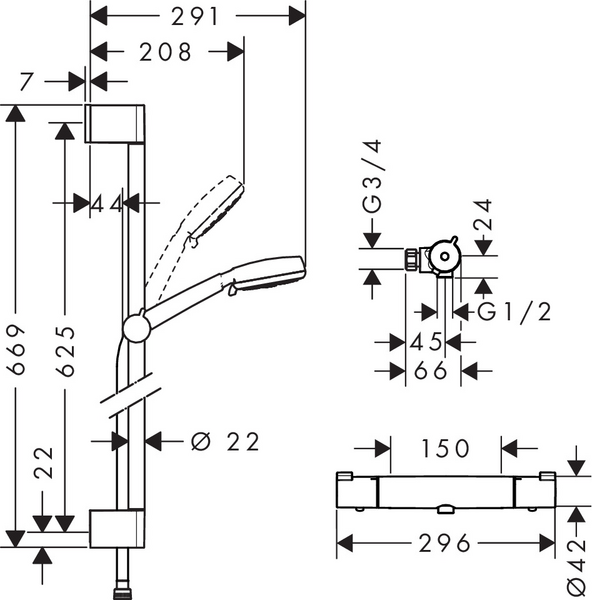 Combisetti Hansgrohe 26689400 Ecostat Vario EcoSmart suihkutermostaatilla