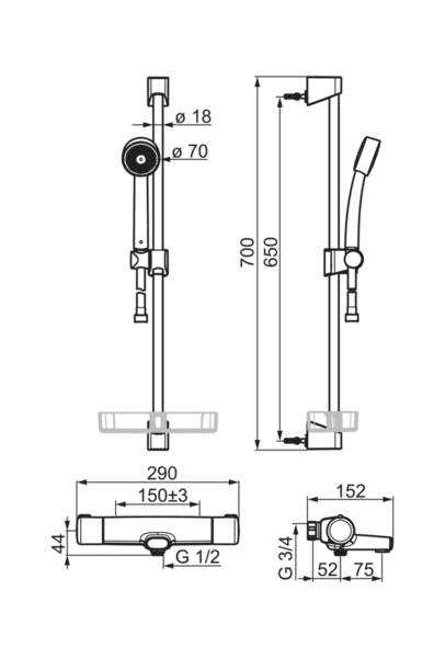 Amme- ja suihkuhana Oras 7448 Nova termostaatti