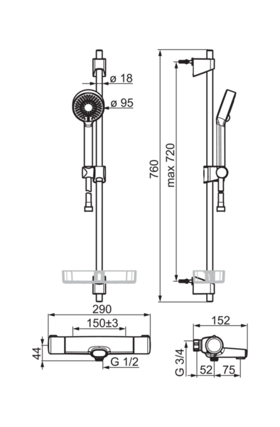 Amme- ja suihkuhana Oras 7453 Nova termostaatti