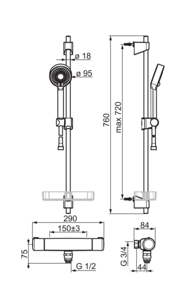 Suihkuhana Oras 7455 Nova termostaatti