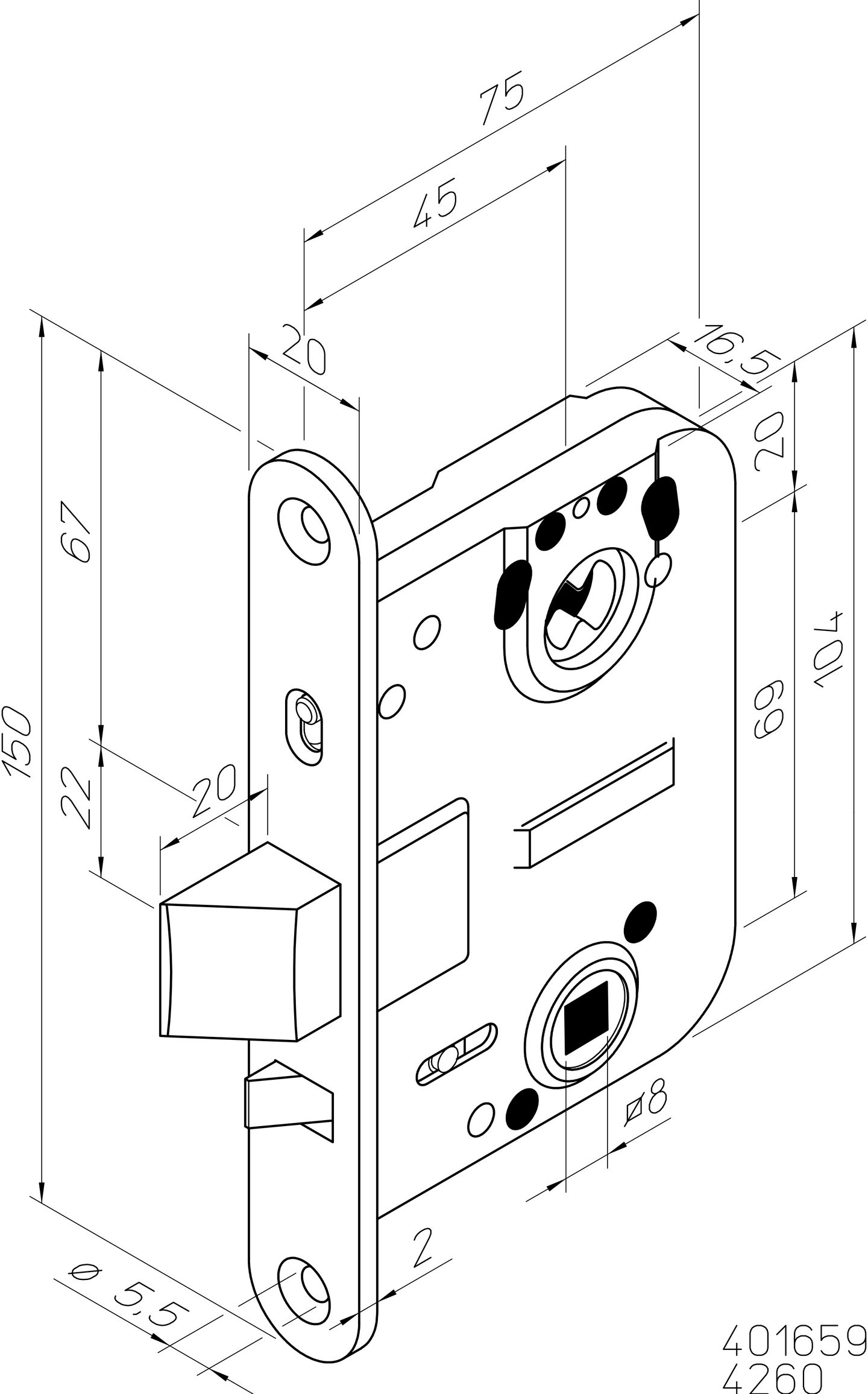 Lukkorunko Abloy 4260/0045 Jme vasen