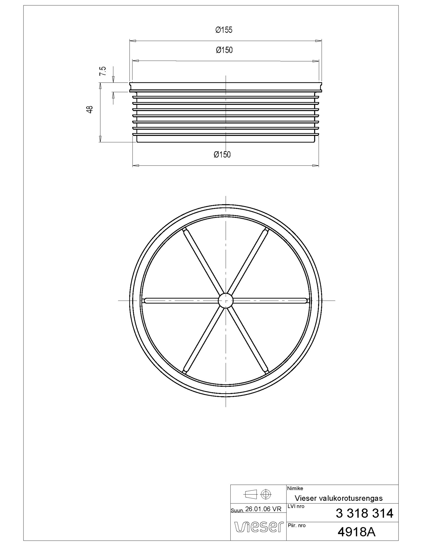 Lattiakaivon valukorotusrengas Vieser 150