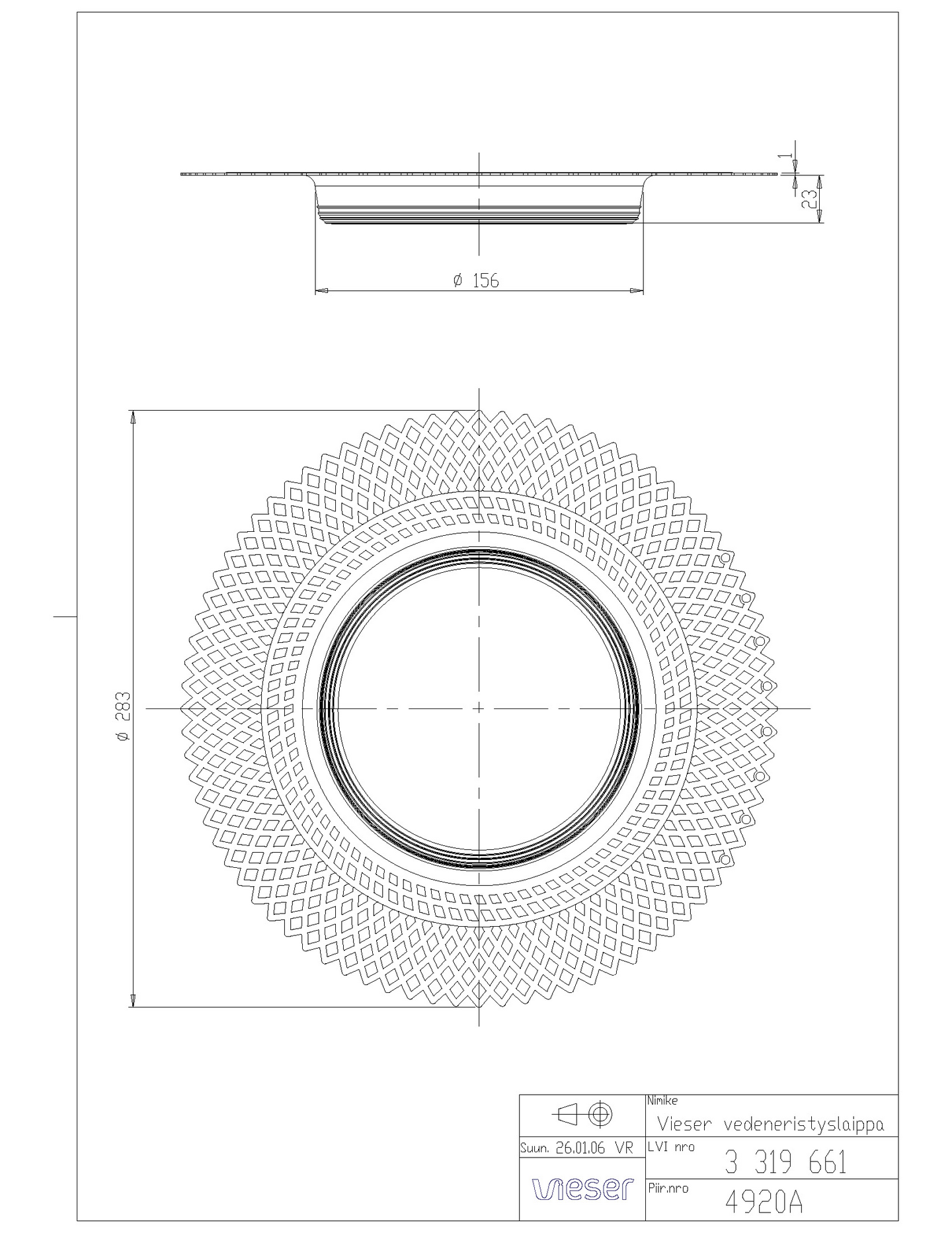 Lattiakaivo vedeneristyslaippa 150