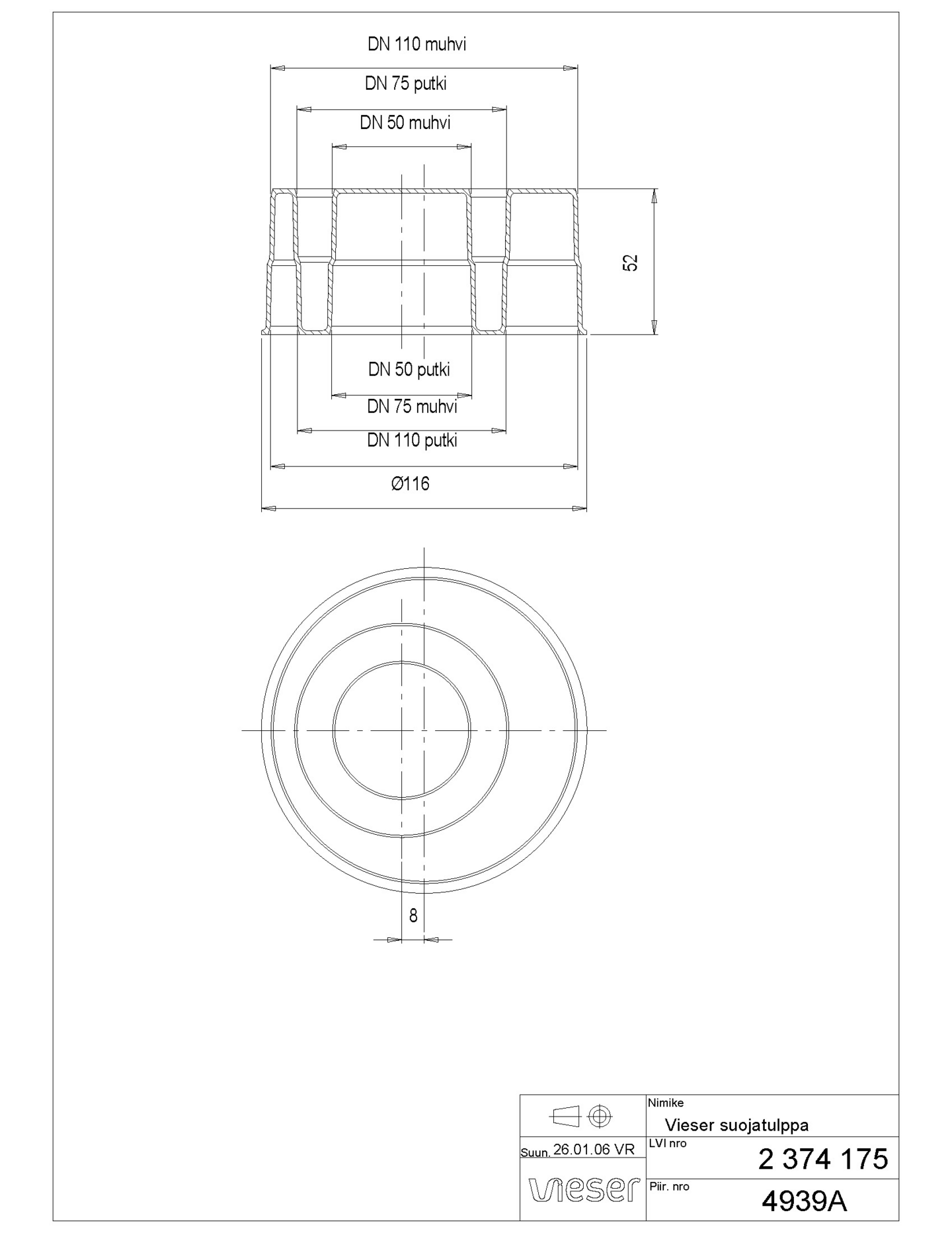 Viemärin suojatulppa 50/75/110 vi
