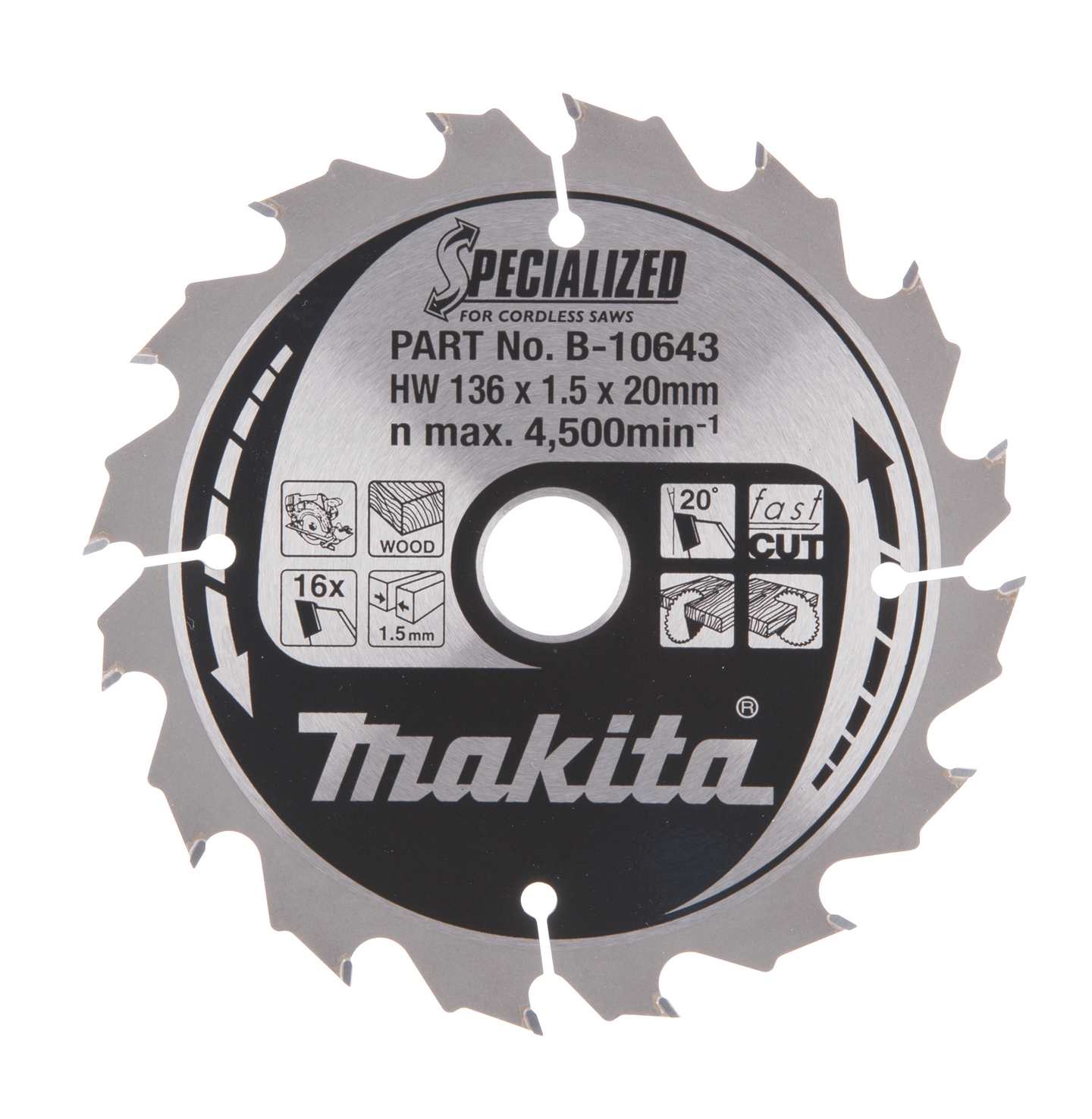 Pyörösahanterä Makita 136x20x1,5mm Z-16 B-10643