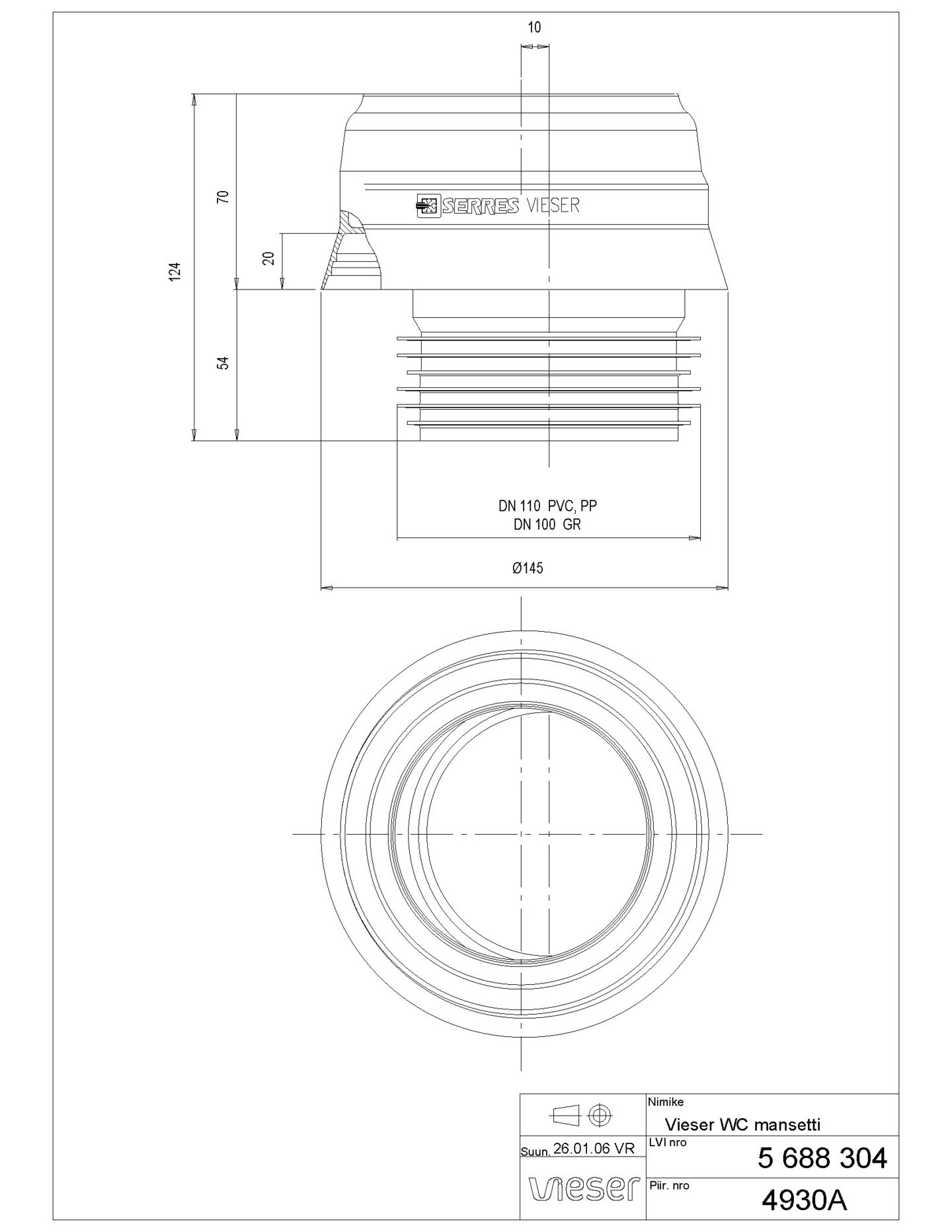 Wc-mansetti Vieser 110 valkoinen