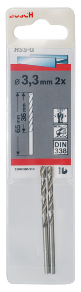 Metalliporanterä Bosch 3,3x65mm HSS-G 2kpl Standard