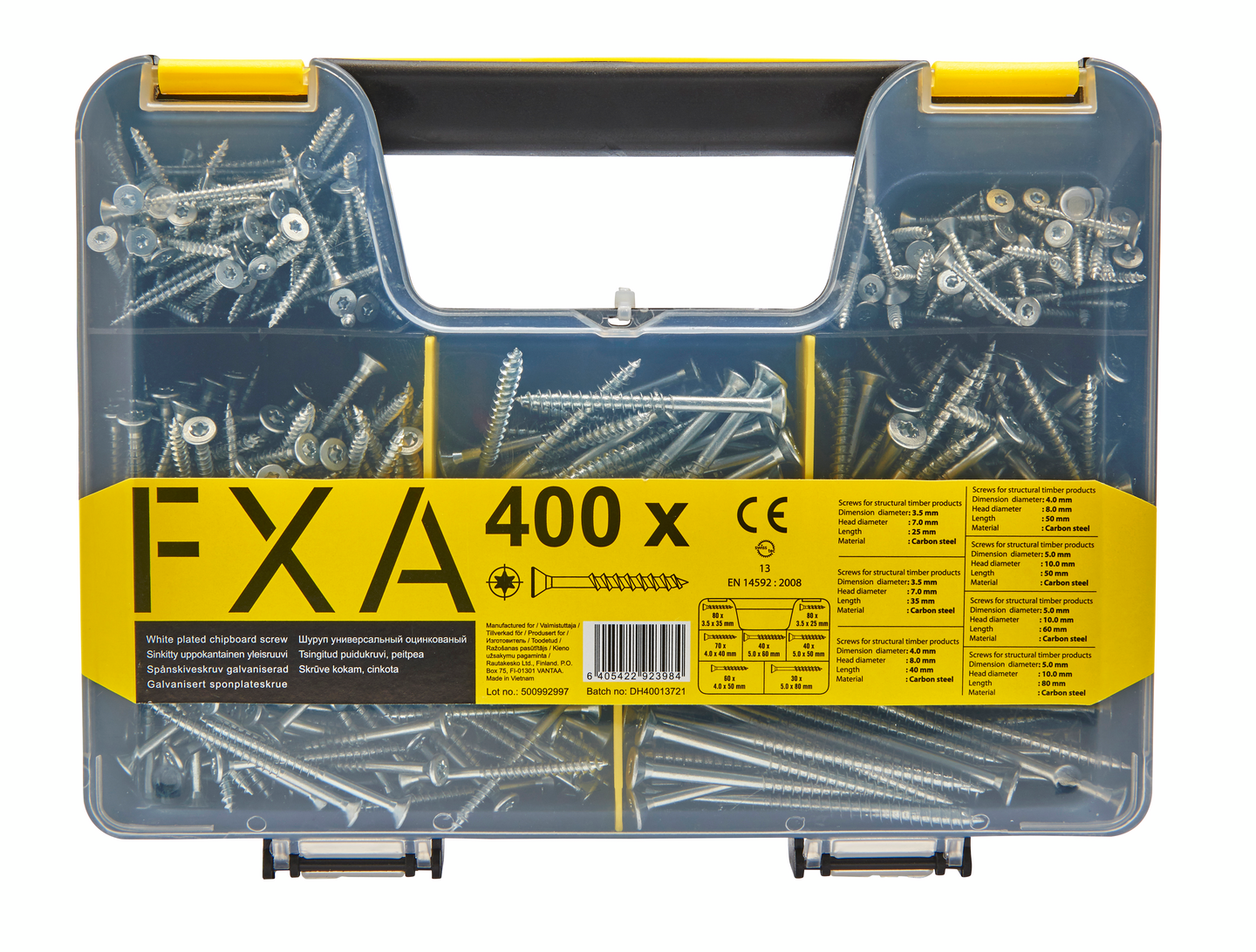 Yleisruuvisalkku FXA Zn TX 7 eri kokoa 400kpl