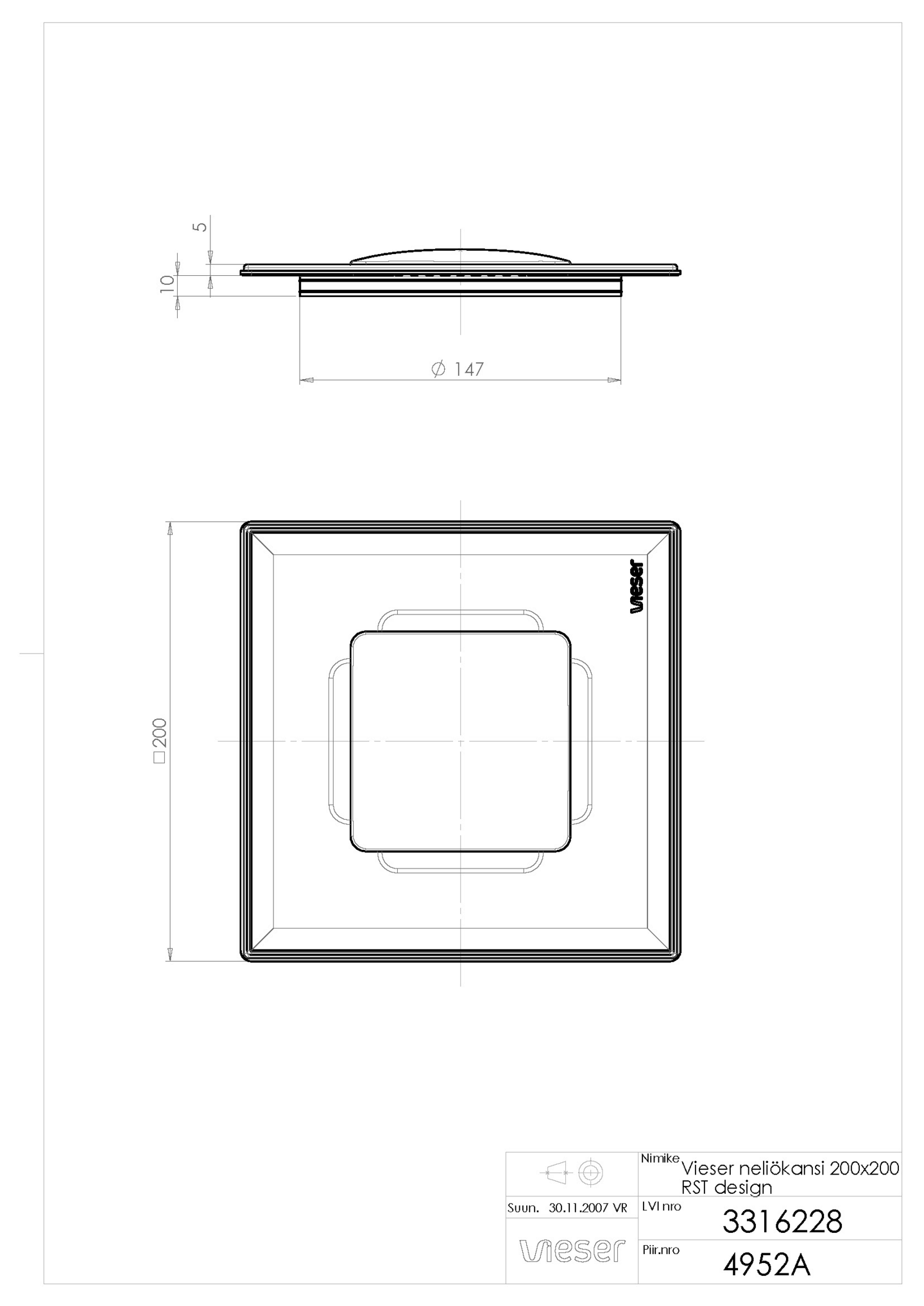 Lattiakaivon neliökansi Vieser 197x197mm rst Design