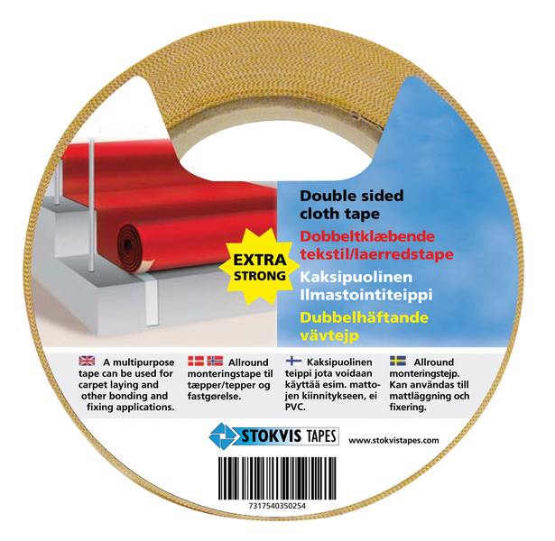 Mattoteippi Stokvis 2-puolinen extra strong 50mmx10m kangaspohjainen PC030