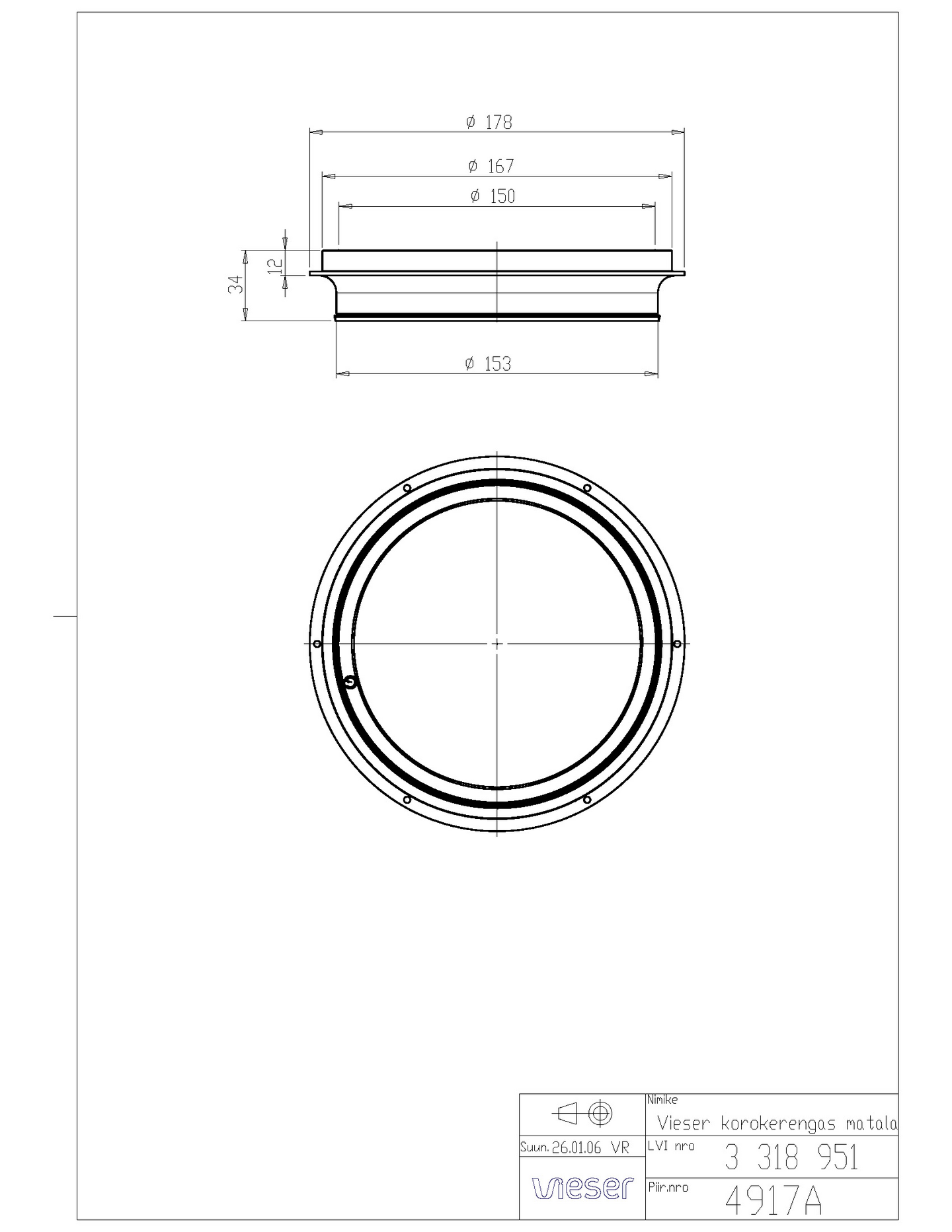 Lattiakaivon korokerengas 12mm Vieser