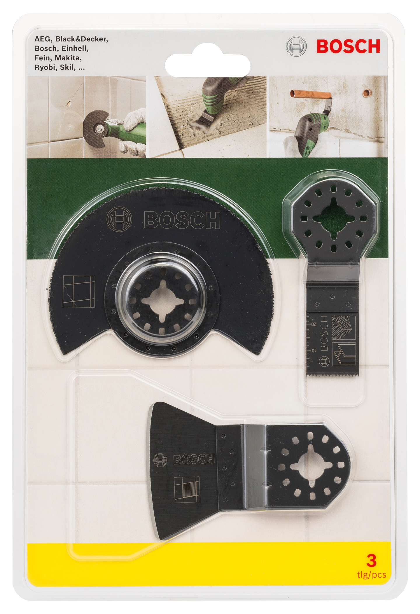 Monitoimikoneen teräsarja Bosch 3-osainen laatta