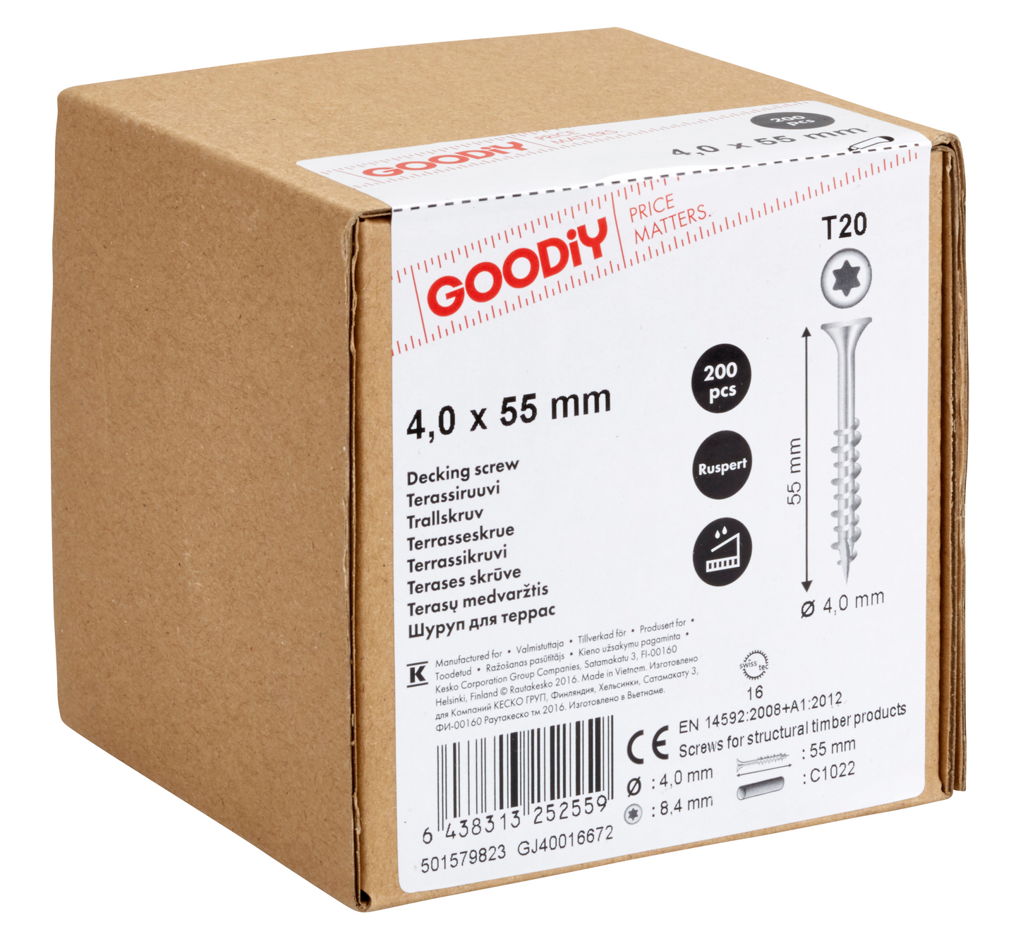 Terassiruuvi Goodiy 4x55 kirkas T20 200kpl