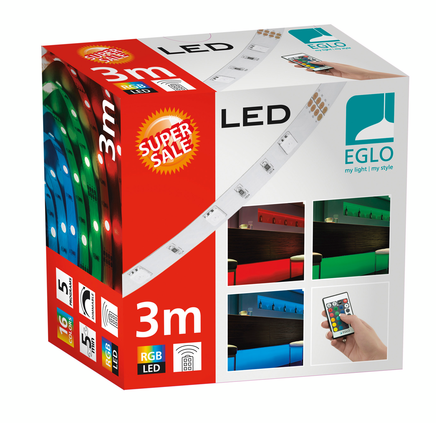 Led-nauhasetti EGLO RGB 3m 13,5W 250lm