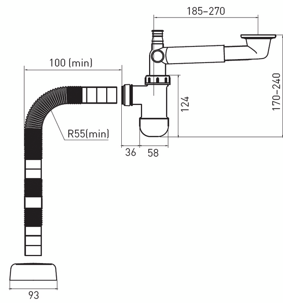 Pullovesilukko Prevex Preloc 420 tilaa säästävä taipuisa poistoputki