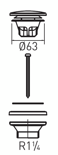 Tulppa 63mm kromi pop-up 1¼in