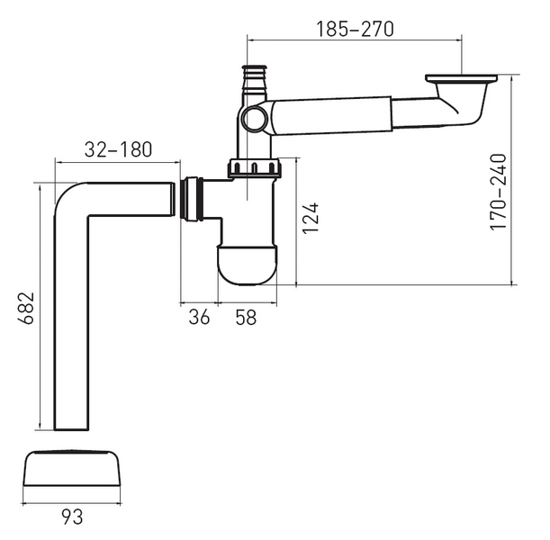 Pullovesilukko Prevex Preloc 410 tilaa säästävä kova poistoputki