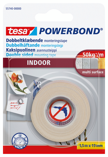 Asennusteippi Tesa Powerbond 1,5mx19mm sisätiloihin