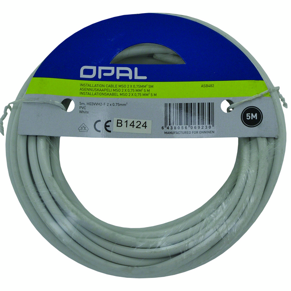 Asennuskaapeli OPAL MSO 2x0,75mm² 10m valkoinen