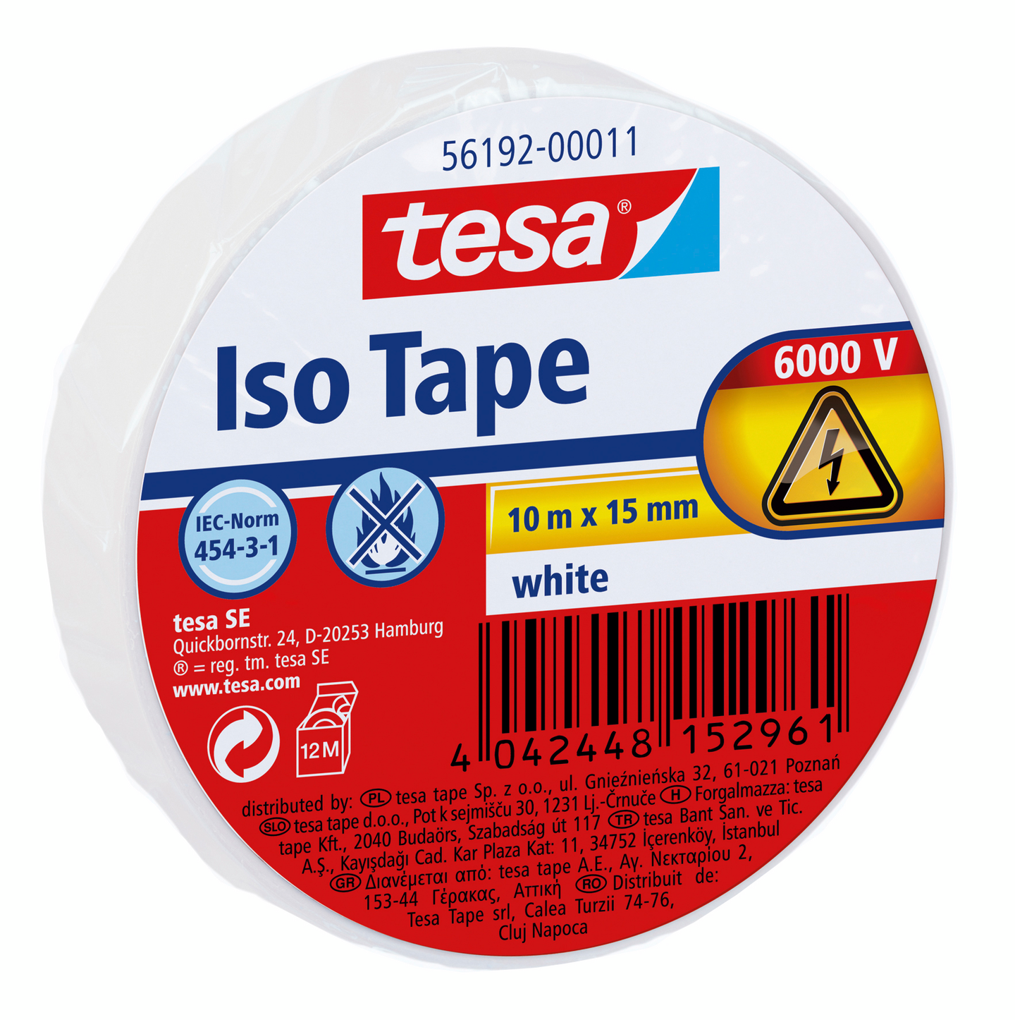 Sähköteippi Tesa 56192 15mmx10m 08 valkoinen