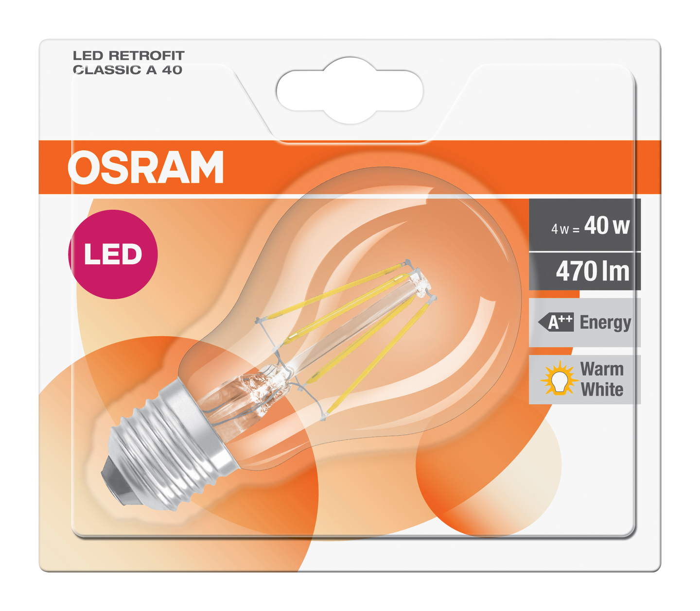 Led-lamppu Osram Retrofit A40 470lm 827 E27 kirkas Fil