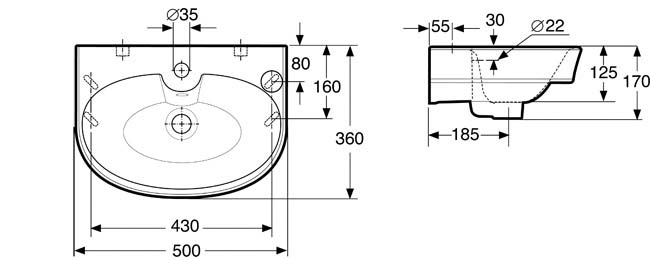 Pesuallas IDO Glow 500mm pyöristetty 1116201101