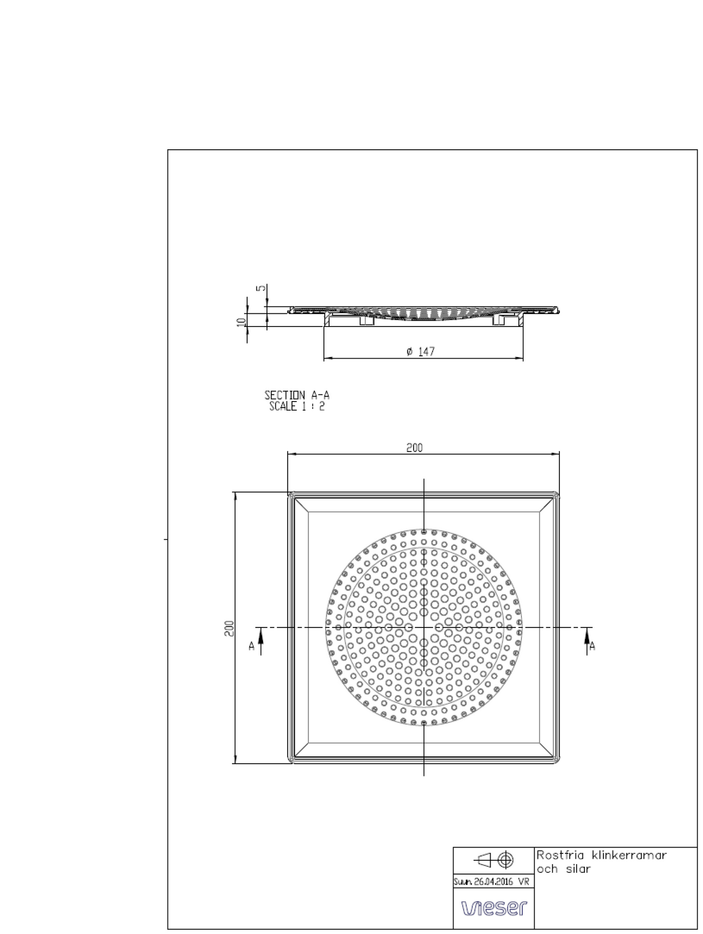 Neliökansi Vieser Modern 197x197mm muovikehyksellä