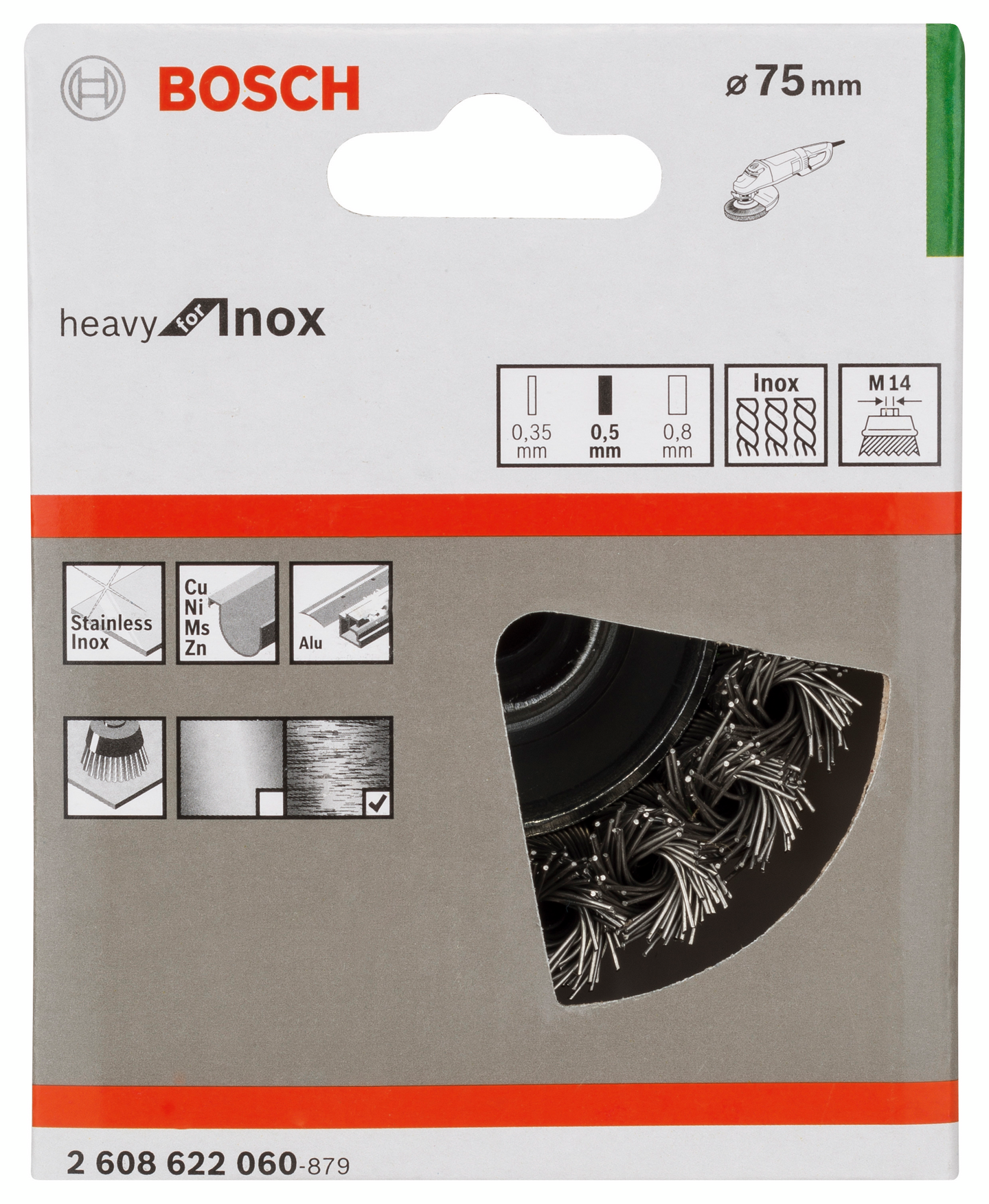 Kuppiharja Bosch M14 75mm Inox palmikoitu