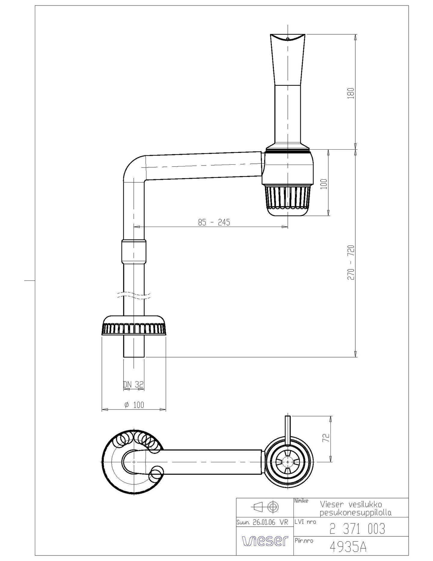 Pesukoneliitossuppilo Vieser 32mm