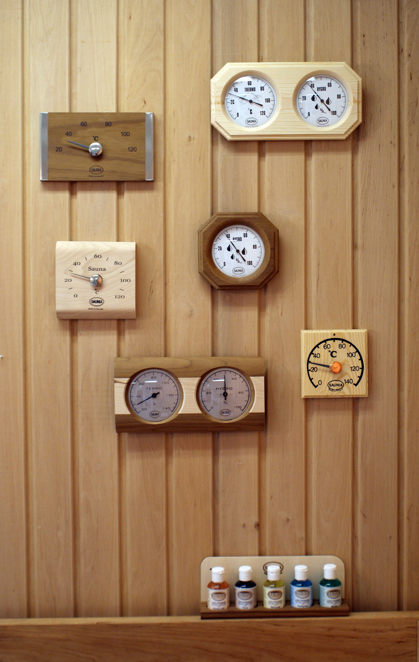 Löylymittari SAUNIA kupulasi lämpö- ja kosteusmittari mänty