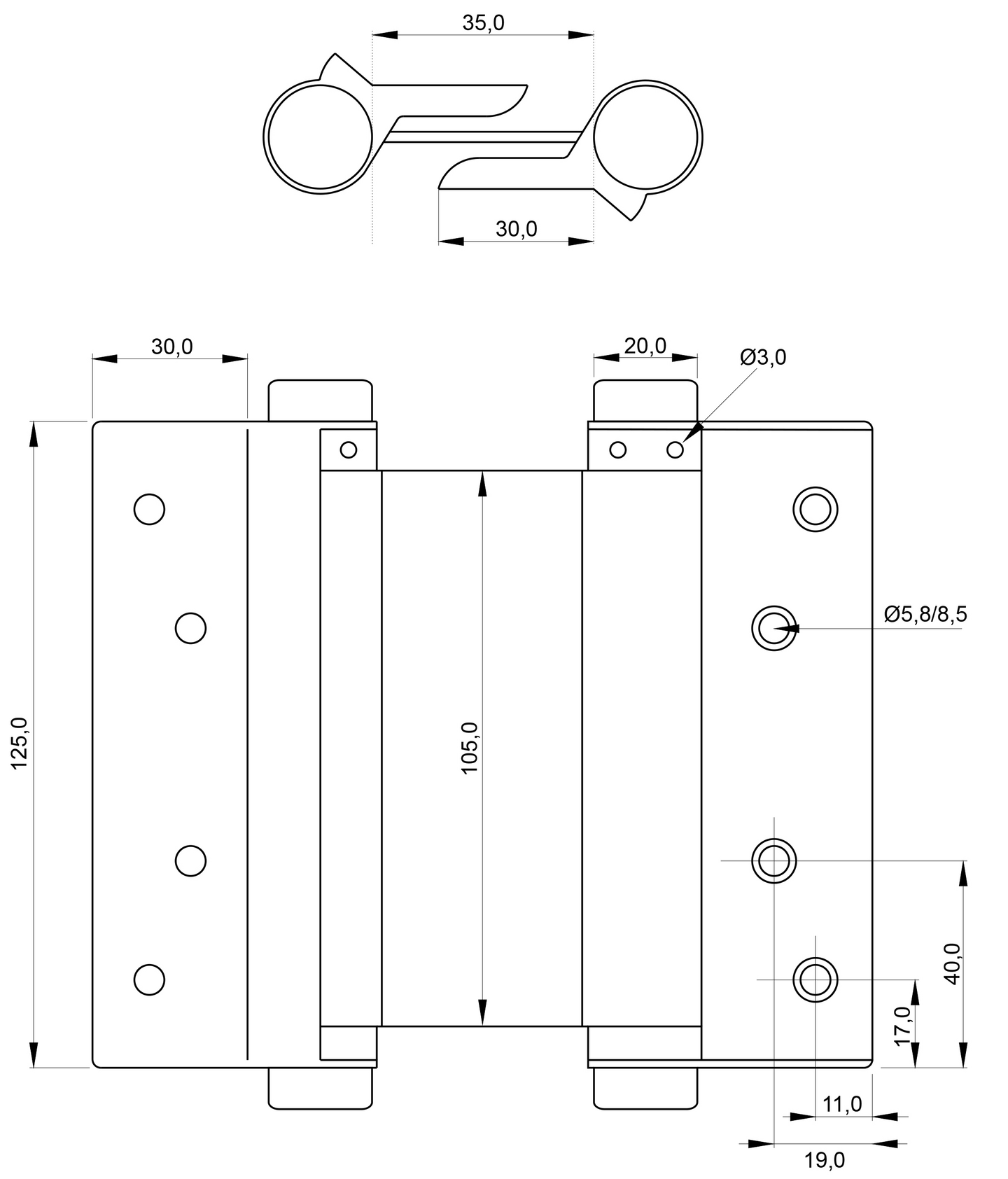 Sarana heitto-oveen PROF 125mm teräs sinkitty