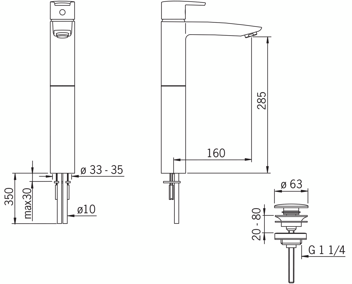 Pesuallashana Oras Cubista 2801 korkea pohjaventtiili