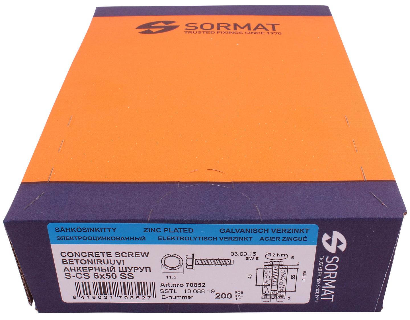 Betoniruuvi Sormat 6x50 HEX S-CS SS 200kpl 70852