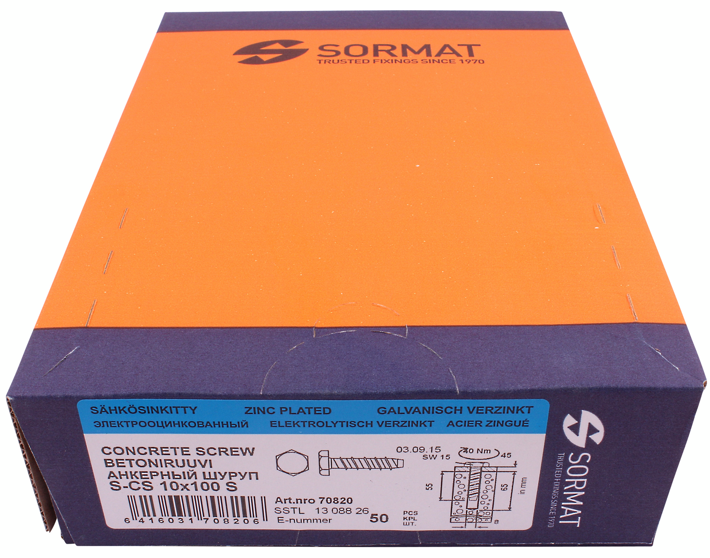 Betoniruuvi Sormat 10x100 HEX S-CS S 50kpl