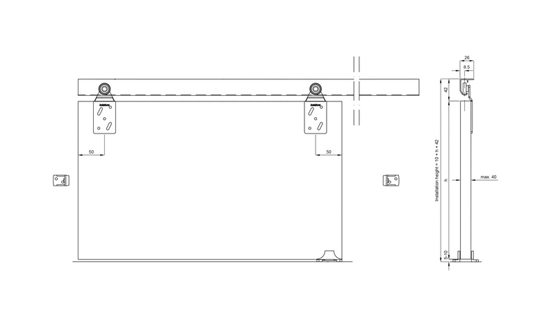Liukuoven tarvikesarja Helaform 365 kiskoille K-30 ja K-40