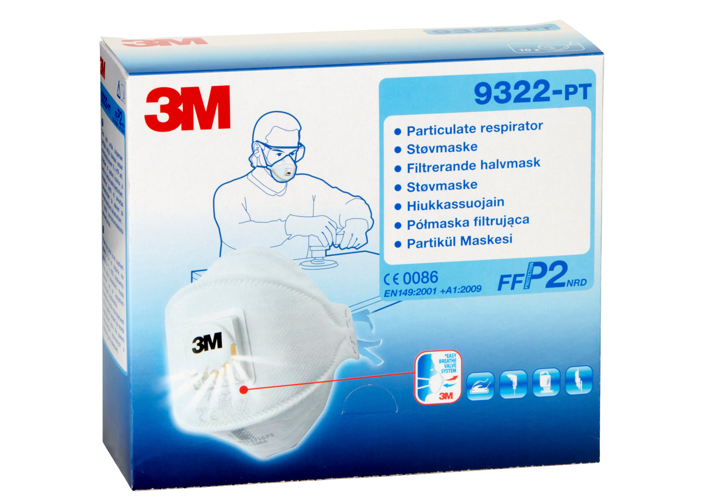 Hengityssuojain 3M 9322 FFP2 NR D venttiili 10kpl