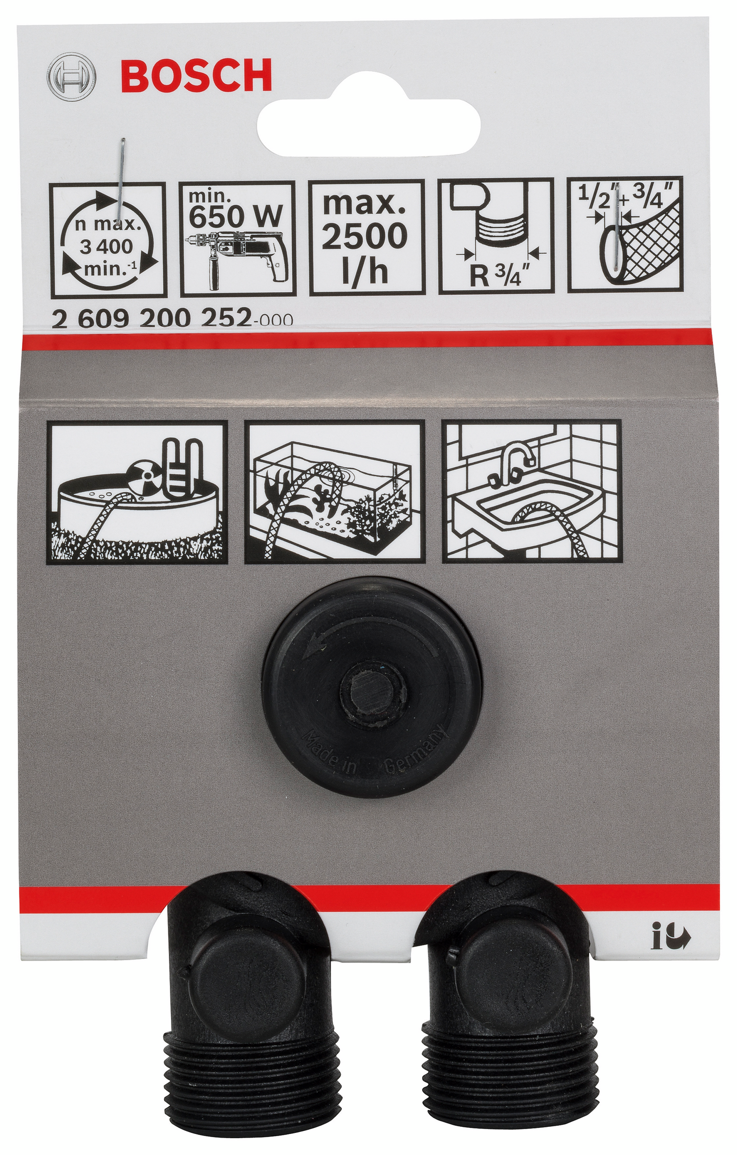 Vesipumppu Bosch 2500l/h porakoneelle