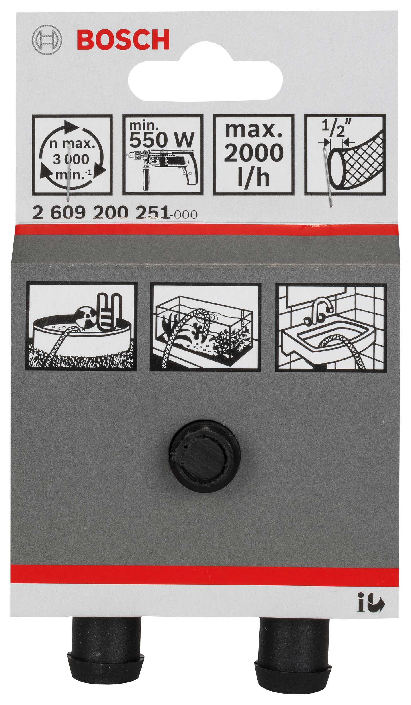 Vesipumppu Bosch 2000 l/h 450W porakoneille