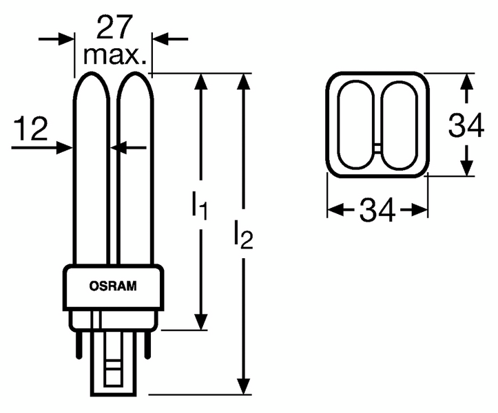 Loistelamppu OSRAM Dulux D/E 18W/827/4P G24Q-2