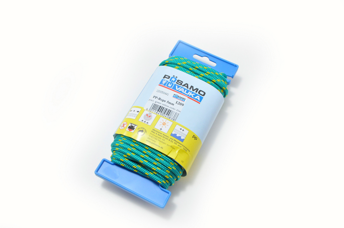 Köysi PÖSAMO polypropeeni 5mm 20m palmikoitu vihreä/keltainen