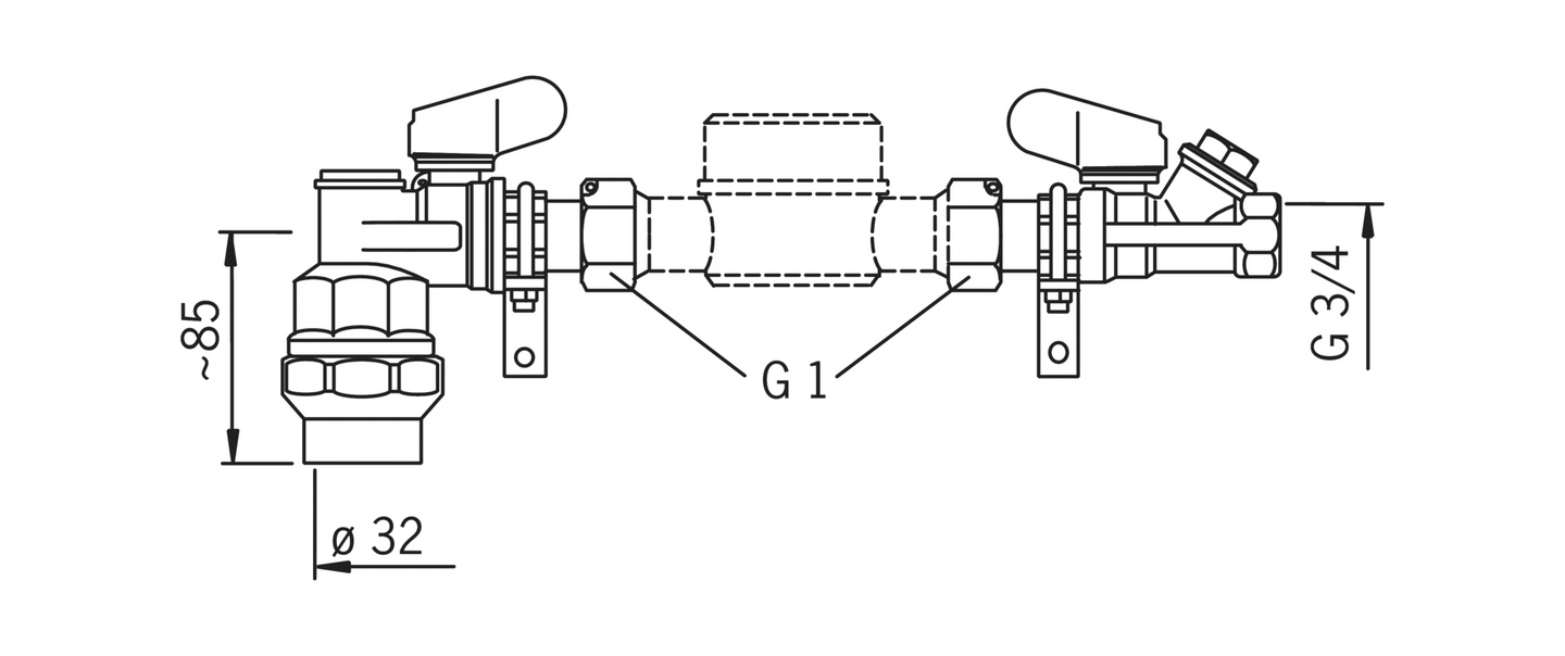 Vesimittariventtiilipari Oras DN25 432132