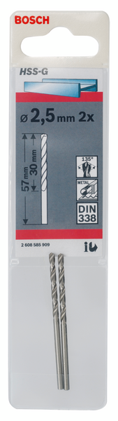 Metalliporanterä Bosch 2,5x57mm HSS-G 2kpl Standard