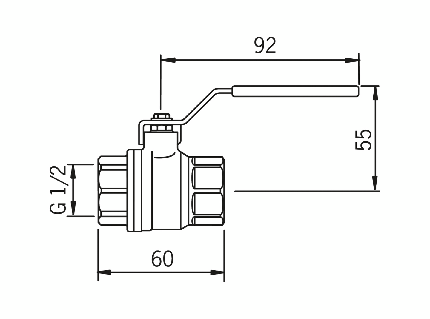 Palloventtiili Oras NS15 erikoismessinki sisäkierre