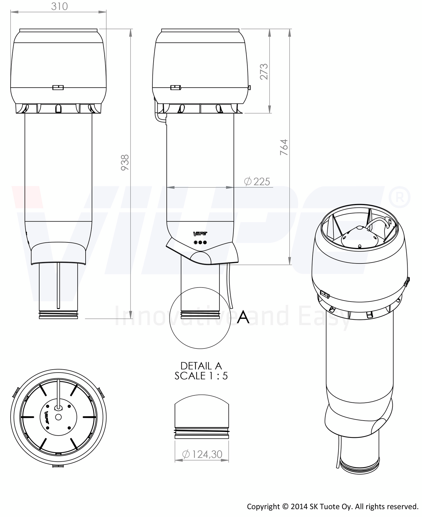Huippuimuri VILPE E190P/125/700mm ruskea 73534