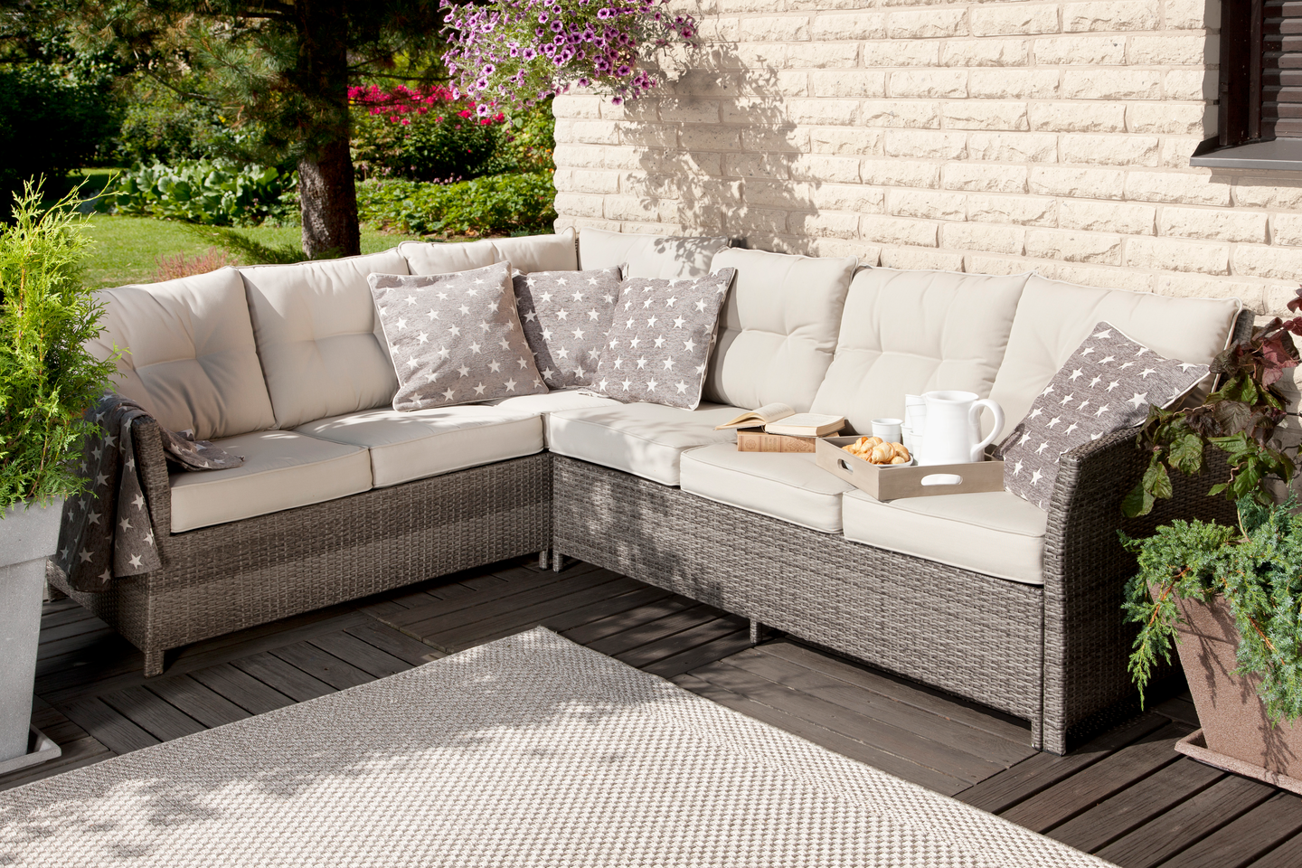 Terassimatto Cello Grace 140x200cm luonnonvalkoinen 39119