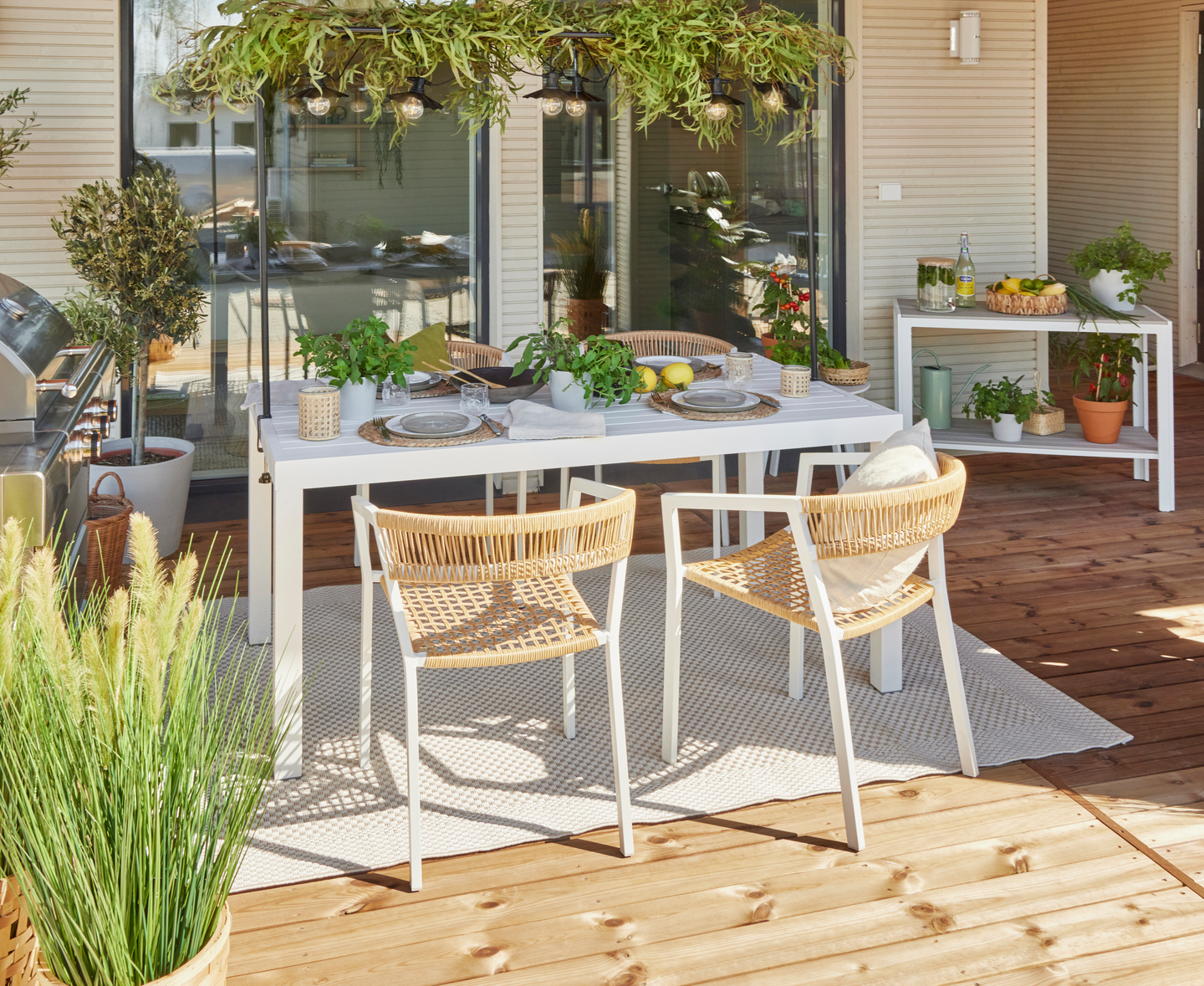 Terassimatto Cello Grace 140x200cm luonnonvalkoinen 39119