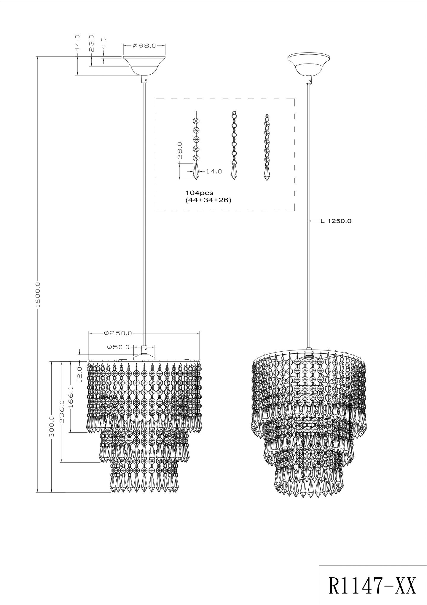 Kattokruunu TRIO Orient E27 kromi
