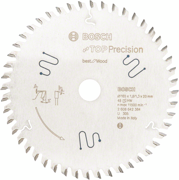 Pyörösahanterä Bosch Best for Wood Top Precision 165x1,8/1,3x20mm Z48